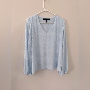 White House Black Market Light Blue Dot Poplin Sheer Lined Blouse Long Sleeve XS